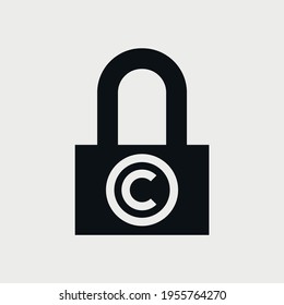 Copyright symbol on closed padlock black and white vector icon.