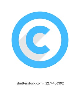 The copyright symbol, or copyright sign, letter C in circle in flat long drop shadow style. The graphic element for design saved as an vector illustration in file format EPS