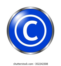 Copyright symbol - vector icon on the blue button
