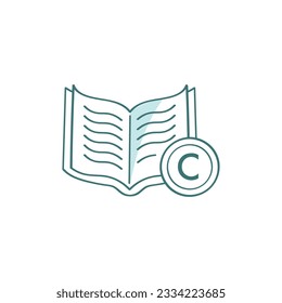 Copyright al texto, obra literaria. Propiedad intelectual. Icono del vector sobre un fondo blanco.