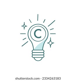 Copyright, trademark. Intellectual property. light bulb,  idea. Vector icon on a white background.