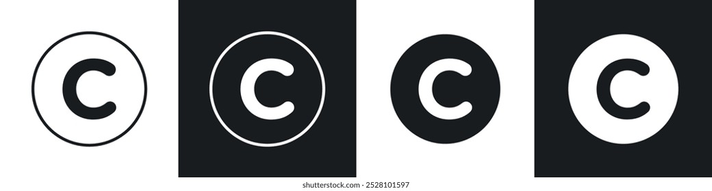 Conjunto de iconos de Vector de Derechos de autor en blanco y negro