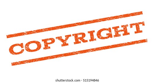 Copyright watermark stamp. Text caption between parallel lines with grunge design style. Rubber seal stamp with dust texture. Vector orange color ink imprint on a white background.