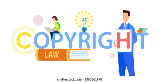 Copyright Web Banner Cartoon Template With Text. Freelance, Remote Job Vector Poster. Online Law Course, School. E-learning, Distance Education. Student, Worker Using Computer Illustration