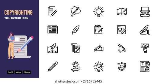copyrighting thin outline icon set vector design good for web and mobile app
