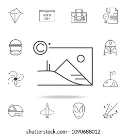 copyrights to the picture icon. Detailed set of web icons and signs. Premium graphic design. One of the collection icons for websites, web design, mobile app on white background