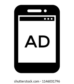 copyspace on mobile screen for advertisement is mobile marketing glyph icon design