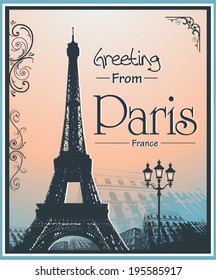 Copyspace Retro Style Poster With Paris Symbols and Landmarks