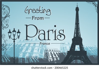 Copyspace Retro Style Poster With Paris Symbols and Landmarks