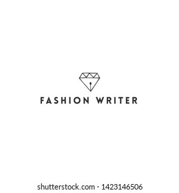 Copywrite and publishing theme. Vector hand drawn logo template, a diamond with a pen tip. For business identity, branding, for fashion writers, and copywriters, for journalists and bloggers.