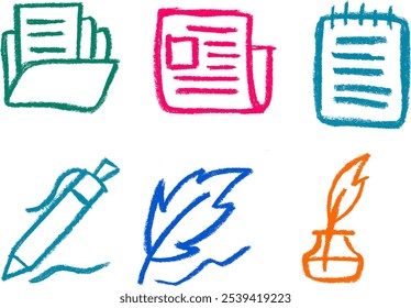 Copywrite Relacionado Ícone Crayon Giz Desenho Vetor Conjunto