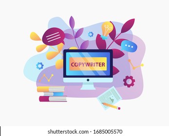 Copywriter, author or blogger concept. Creative writing for freelance and copywriting web site. Vector illustration for landing page template, article, blog, internet service and banner