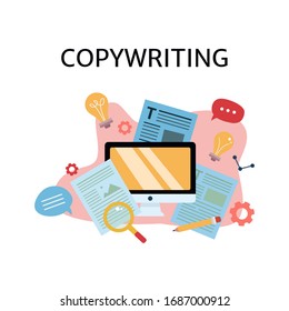 Copywriter, author or blogger concept. Creative writing for freelance and copywriting web site. Vector illustration for landing page template, article, blog, internet service and banner