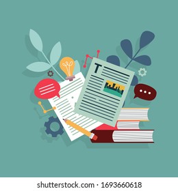Redactor, autor o concepto de blogger. Escritura creativa para escritura independiente y en el sitio web. Ilustración vectorial para la plantilla de página de inicio, artículo, blog, servicio de Internet y banner