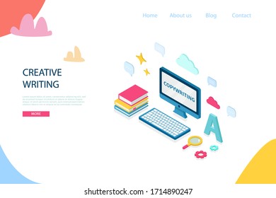 Das Konzept von Autor, Autor oder Blogger. Kreatives Schreiben für freiberufliche und Marketing-Website. Vektorillustration-Illustration für Landing-Page-Vorlagen, Artikel, Blog, Internetdienst und Banner