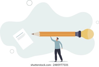 Copywriter o blogger, idea creativa e inspiración para empezar a escribir, imaginación para el éxito en el trabajo, talento y concepto de habilidad.diseño plano.ilustración con personas.