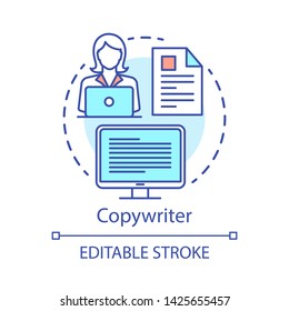 Copywriter concept icon. Content creator, marketer idea thin line illustration. Text writing, advertisement creation.Digital marketing specialty. Vector isolated outline drawing. Editable stroke