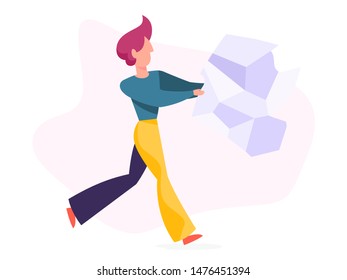 Copywriter concept. Idea of writing texts, creativity and promotion. Making valuable content and working as freelancer. Vector illustration in cartoon style