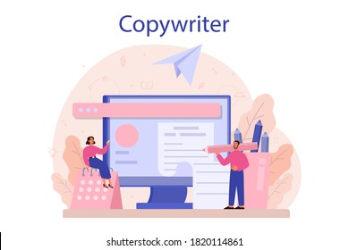 Copywriter concept. Idea of writing texts, creativity and promotion. Making valuable content and working as freelancer. Vector illustration in cartoon style