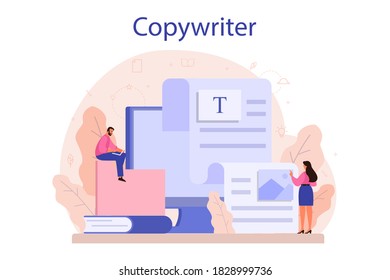 Copywriter concept. Idea of writing texts, creativity and promotion. Making valuable content and working as freelancer. Vector illustration in cartoon style