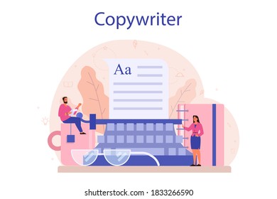 Copywriter concept. Idea of writing texts, creativity and promotion. Making valuable content and working as freelancer. Vector illustration in cartoon style