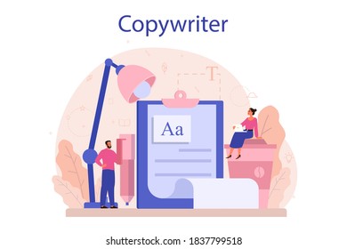 Copywriter concept. Idea of writing texts, creativity and promotion. Making valuable content and working as freelancer. Vector illustration in cartoon style