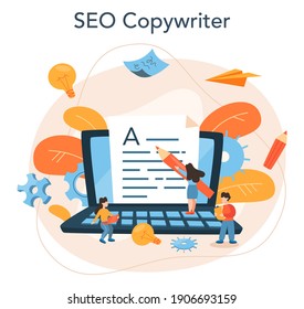 Copywriter concept. Idea of writing texts, creativity and promotion. Making valuable content and working as freelancer. Vector illustration in cartoon style