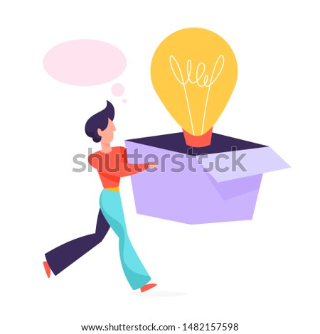 Copywriter concept. Idea of writing texts, creativity and promotion. Making valuable content and working as freelancer. Man with a good idea. Vector illustration in cartoon style