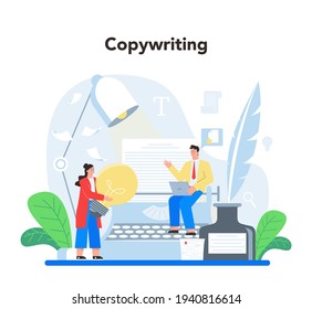 Copywriter concept. Writing and designing texts, creativity and promotion