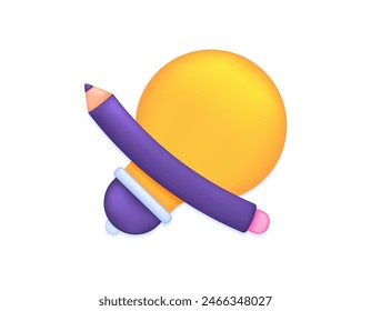 copywriter and creative worker concept. creative writer. ideas and inspiration. illustration of a light bulb with a pencil. symbol or icon. minimalist 3d concept design. graphic elements