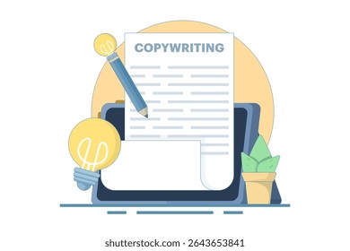 copywriter and creative worker concept. writer, journalist, blogger. creative writer and content creator. content creator. jobs and professions. flat design vector illustration on background.