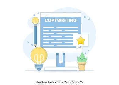 copywriter and creative worker concept. writer, journalist, blogger. creative writer and content creator. content creator. jobs and professions. flat design vector illustration on background.