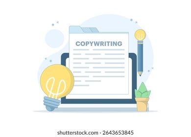 copywriter and creative worker concept. writer, journalist, blogger. creative writer and content creator. content creator. jobs and professions. flat design vector illustration on background.