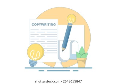 copywriter and creative worker concept. writer, journalist, blogger. creative writer and content creator. content creator. jobs and professions. flat design vector illustration on background.