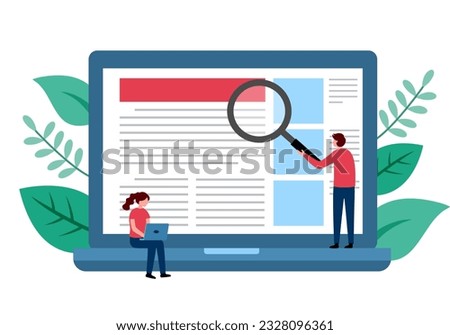 Copywriter freelance and blogger author create online article content concept vector illustration. Writing web content on computer.