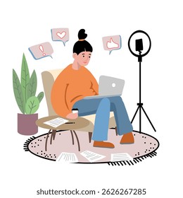 Copywriter freelance and blogger author, woman create online article content