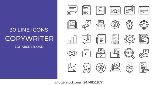 Copywriter icon illustration vector stroke editable. SEO, ideas, write, and more