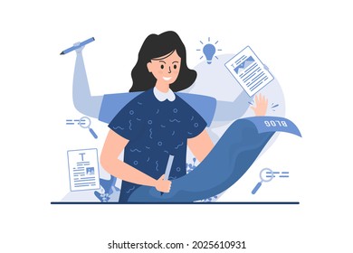 Copywriter illustration with multitasking concept