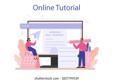 Copywriter online service or platform. Idea of writing texts, creativity and promotion. Making valuable content for ad. Online tutorial. Vector illustration