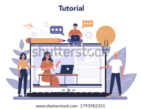 Copywriter online service or platform set. Idea of writing texts, creativity and promotion. Making valuable content. Online tutorial. Vector illustration in cartoon style