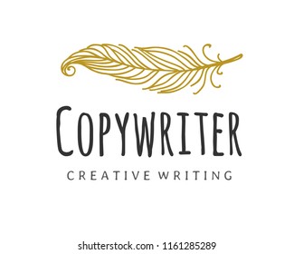 Copywriter Vector Logo. Writer Quill Logotype. Creative Writing, Storytelling, Copy Writing Concept Icon, Isolated On White