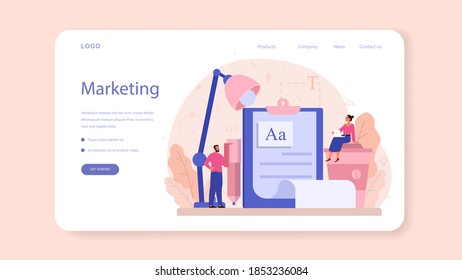 Copywriter web banner or landing page. Idea of writing texts, creativity and promotion. Making valuable content and working as freelancer. Vector illustration in cartoon style