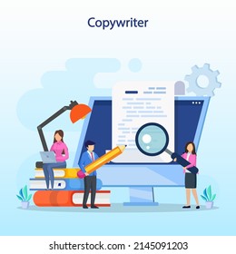 Copywriter web banner or landing page set. Idea of writing texts Flat  vector 