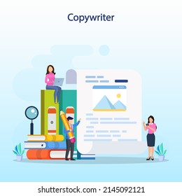 Copywriter web banner or landing page set. Idea of writing texts Flat  vector 