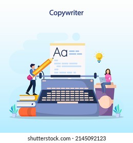 Copywriter web banner or landing page set. Idea of writing texts Flat  vector 