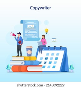 Copywriter web banner or landing page set. Idea of writing texts Flat  vector 