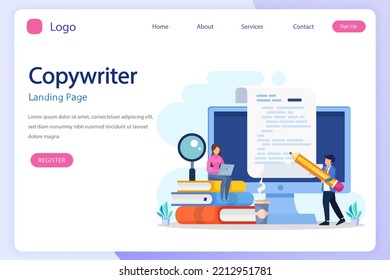 Copywriter web banner or landing page set. Idea of writing texts Flat vector