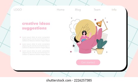 Copywriter web banner or landing page. Writing texts and articles for business promotion or press release. Marketing materials and technology development. Vector flat illustration
