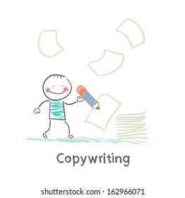 copywriter writes on paper