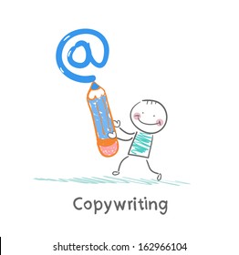 copywriter writes a pencil mark